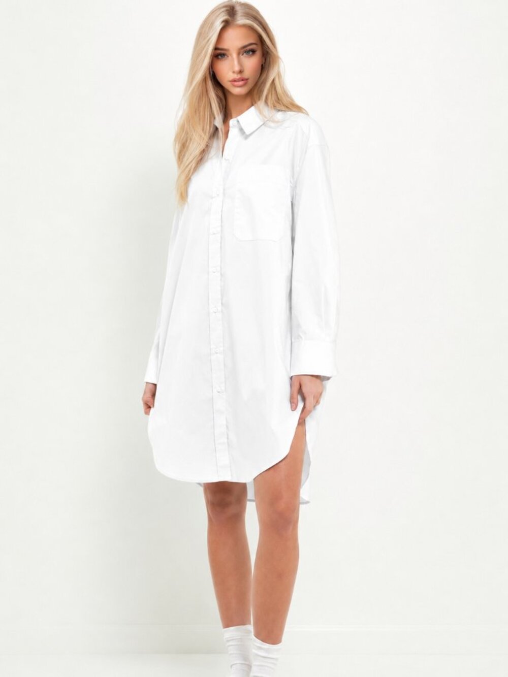 Mango MNG Long Sleeve White Cotton Shirt Dress Size 4 (Small) New With Tags NWT